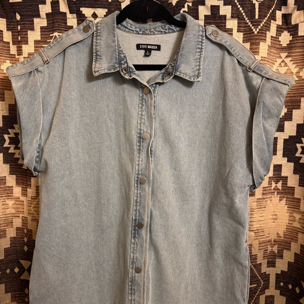 Steve Madden Size L Denim Dress, 100% Cotton - Picture 5 of 14